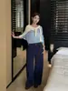 Calça pantalona balloon simples em veludo cotelê estilo coreano ICCIICC para mulheres, calça casual de perna larga com fenda na lateral, novo modelo 0960