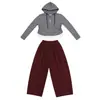 Conjunto de dos piezas a rayas para niña con sudadera a rayas de color contrastante y pantalones cargo, nuevo diseño elegante primavera/otoño 2026