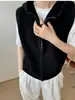 Colete Cardigan Tricotado 100% Lã com Capuz e Zíper para Mulheres, Camiseta Colete Sem Manga Solta Estilo Coreano em Camadas