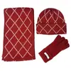 Bufanda Versátil de Cuadros Rojos Diamante de Gama Alta para Mujer Otoño e Invierno Tejida 100% Lana Bufanda Sombrero Hecha a Mano