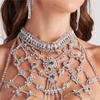 Cadena de cuerpo de malla sexy de moda, superventas en Amazon, estilo club nocturno, bikini con diamantes de imitación exagerados, accesorios de cadena para el pecho al por mayor.