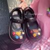 Fino estilo coreano bonito desenho animado Mary Jane Hole sapatos Eva Dung-feeling antiderrapante fundo macio casual meio chinelos para mulheres