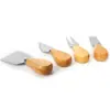 Em estoque cabo de carvalho aço inoxidável garfo faca espátula para queijo conjunto de quatro peças Faca para pizza queijo manteiga