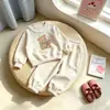Conjunto de Roupa de Outono para Meninas 2026 Novo Estilo Infantil Super Fofo Desenho Animado Renda Moletom Conjunto Elegante Casual de Duas Peças para Outono