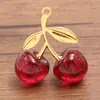 4 Colores 44x48 mm Accesorios para Joyería DIY de Aleación y Resina Encanto de Fruta Cereza Colgante de Cereza Colgante