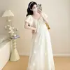 Vestido de Maternidad con Mangas de Linterna y Patchwork Floral Estilo Verano 2026 Ropa de Maternidad Tencel Transpirable Estilo Coreano Dulce Vestido por Encima de la Rodilla