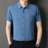 Mercadorias genuínas American Dolphin Camisa de Linho de Seda de Amora de Alta Qualidade para Homens Casual Versátil Camisa de Manga Curta Solta para Homens de Meia-idade e Jovens