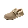 Sapatos de algodão femininos com forro de fleece, espessados, quentes, de sola plana, nova coleção de inverno 2026, retrô e modernos, versáteis, estilo slip-on Birkenstock