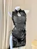 Lencería Sexy con Abertura Alta, Encaje Estilo Tinta con Cordones, Transparente, Puro Deseo, Cheongsam Estilo Abstinencia Qqny