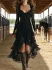 Moda Femenina Europea y Americana 2026 Nuevo Estilo Transfronterizo Vestido de Color Sólido con Cintura Alta de Manga Larga de Encaje Cuello Cuadrado Falda Larga