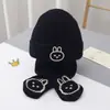 Chapéu de urso infantil para outono e inverno, chapéu de bebê quente à prova de vento, de algodão tricotado, com forro de fleece e cachecol espessado de design integrado