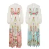 Comércio Exterior Roupas Femininas Greta 2026 Primavera e Verão Estilo Resort Decote V Mangas Flare Renda Patchwork Vestido Estampado