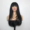 Nova peruca de fibra sintética para moda feminina europeia e americana transfronteiriça, cabelo longo liso, peruca preta multicamadas, fibra de alta temperatura