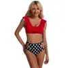 Novo Biquíni Estampado com Babados de Comércio Exterior Europeu e Americano Cintura Alta Sexy Vazado Amazon Maiô com Fenda