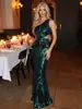 Amazon Aliexpress Nuevo Vestido de Fiesta para Mujer de Comercio Exterior Europeo y Americano, de un Hombro, que Muestra la Cintura, con Lentejuelas, Ajustado