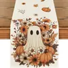 Camino de mesa de Halloween Transfronterizo con Estampados de Calabaza, Fantasma y Calavera, Mantel Largo para Decoración de Fiesta Festiva, Cubre Mesa