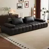 Sofá de Cuero Genuino Lawrence con Reposapiés, Moderno Minimalista Sencillo Estilo Italiano Sala de Estar Apartamento Pequeño Sofá de Cuero Recto
