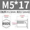 Tornillo tuerca remache de acero inoxidable BSOS-M5-L, agujero inferior 7.2, accesorio de ferretería para agujero ciego, tornillo tuerca remache con placa de presión hexagonal