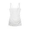 Ropa Nueva de Verano para Mujer, Estilo Sexy Cuello Cuadrado Sin Mangas Plisado Decorativo Hueso de Pez Lazo en la Cintura Vestido Corto Midi