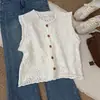 Outono de 2026 colete vazado/estilo coreano de fio de algodão gola redonda, bainha dobrada, colete vazado, blusa de camadas para mulheres