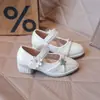 2026 Nuevos Zapatos de Tacón Alto de Princesa para Niñas con Flores de Pedrería, Zapatos Mary Jane, Zapatos de Performance para Niños, Zapatos de Suela Suave Poco Profundos de una Sola Hebilla