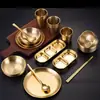 Conjunto de Louça Dourada para Restaurante de Churrasco em Aço Inoxidável Coreano - Jogo de Mesa, Hashis Dourados, Colher, Copo de Água, Prato de Molho, Prato para Ossos, Comercial
