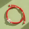 Pulseira de Nó Plano Tecida à Mão Gato da Sorte Bênção Constelação Ano Animal Gato de Cerâmica 12 Signos Pulseira de Corda Vermelha Atacado