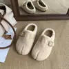 Sapatos Birkenstock estilo slip-on com sola grossa e acabamento em pele, vestuário de inverno feminino para exterior, novo modelo de inverno 2026, chinelos de algodão felpudo