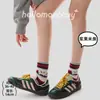Tejido liso, engrosado para otoño e invierno, calcetines de algodón para mujer, longitud a media pantorrilla, estilo de mujer, rayas de bloques de color, estilo preppy, deportivo y casual coreano