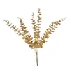 Eucalipto de 7 Ramas con Lentejuelas 47cm Flor Artificial Hojas de Eucalipto para Celebraciones Festivas, Decoración Navideña, Bodas y Decoración del Hogar