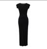 Vestido Tricô de Alça Recortado Novo Verão 2025 para Mulheres Estilo Europeu e Americano Sexy Cor Lisa Manga Curta Saia Longa que Cobre o Quadril
