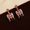 Pendientes de Danza del León Rojos para Año Nuevo Chino Estilo Nacional Nuevo Estilo Chino Pendientes Cortos con Borlas Pendientes con Sentido de Diseño de Año Nuevo para Mujeres