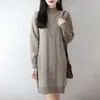 Vestido de Punto 100% Lana para Mujer, Nuevo Estilo Otoño/Invierno, Elegante Cuello Semi Alto, Grueso Vestido Suéter de Punto Trenzado de Moda