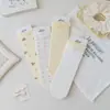 Calcetines de Encaje de Burbujas para Mujer, Estilo Japonés, Florales Amarillo Cremoso, Color Sólido, Estilo Ins, Calcetines Finos de Caña Media Arrugados para Primavera y Verano