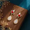 Pendientes Chinos Estilo Palacio Hanfu, Pendientes de Jade Hetian Estilo Retro Chino, Pendientes Verdes Yang Dinastía Song, Pendientes de Borla Cheongsam