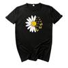 2025 Verano Nuevo Ins Suelta Pequeña Arrugada Crisantemo Estampado Camiseta de Manga Corta para Mujer