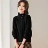 Suéter Gola Alta Estiloso em Tricô de Ponto Torcido para Mulheres, Novo Pulôver Solto de Inverno, Camisa Base de Tricô Vermelha, Top Casual