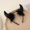 Diadema de cuernos de Halloween traje de tridente Diadema de Diablo Rojo accesorios para actuación de mascarada para niños y adultos