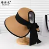 Nuevo Sombrero de Ponytail Medio Alto Estilo Japonés con Lazo y Cinta para Verano, Sombrero de Paja con Protección Solar para Salidas