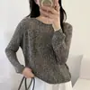 Cuello Redondo Lentejuelas Huecas Punto de Lino Suéter Delgado Holgado Estilo Perezoso Nuevo para Mujer Otoño Invierno 2026