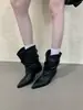 Botines cortos de tacón grueso con punta afilada, adelgazantes, estilo nuevo 2026, hebilla, moda francesa, sexys para mujer