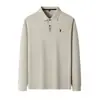 Polo de Algodón Puro de Manga Larga Transfronterizo para Hombre 2025 Otoño Nuevo Solapa Bordado Transpirable Moda Casual Camiseta de Hombre