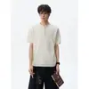 Camiseta deportiva casual retro de punto para hombre, manga corta, estilo Henry americano, verano, estilo "old money", corte holgado