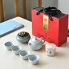 Caja de Viaje Portátil Set de Té Kung Fu Cerámica Vajilla de Té Una Tetera Cuatro Tazas Set Completo Venta al por Mayor Regalo Logo