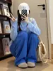 Pantalones anchos estilo americano color azul Klein para mujer, otoño/invierno, talla petite, tiro alto, corte holgado, estilo casual, nueva colección 2026, unisex