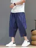 Calça masculina cropped listrada de verão nova, calça esportiva reta estilo chinês nova, tamanho grande, shorts casuais largos e versáteis