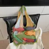 Bolso de Moda Trendy Nuevo para Mujer, Bolso de Hombro Tejido Estilo Perezoso Casual para el Trabajo con Patrón de Pez, Bolso Tote Versátil
