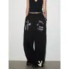 Pantalones anchos con estampado de letras retro americano para mujer en otoño e invierno, diseño holgado, pantalones largos casuales de baile jazz sueltos