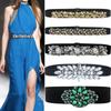 Cinturón Ancho Decorativo de Moda para Mujer con Incrustaciones de Flores y Pedrería Cinturón Versátil para Falda Accesorios Cintura Elástica