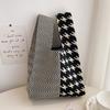 Bolso tejido multicolor a cuadros y lunares estilo japonés para mujer, versión coreana, bolso de mano tejido texturizado, bolso tote para estudiante